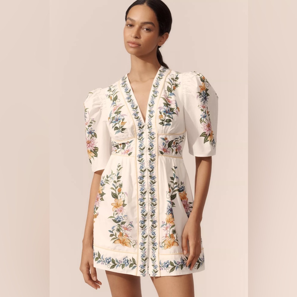 FARM Rio White Floral Embroidered V-Neck Mini Dress